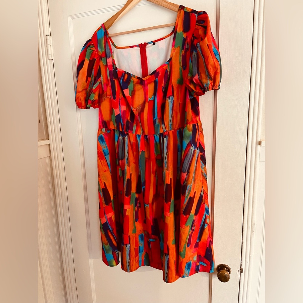 Orange Autumn colors puff sleeve 2XL Empire Waist babydoll dress